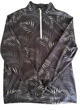 Waggle Golf 1/4 Zip Pullover Mens Large Black Palm Leaf Tropical Stretch